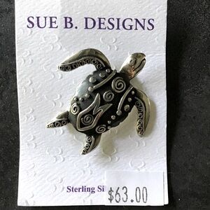 Sue B. Designs Silver Turtle Brooch
